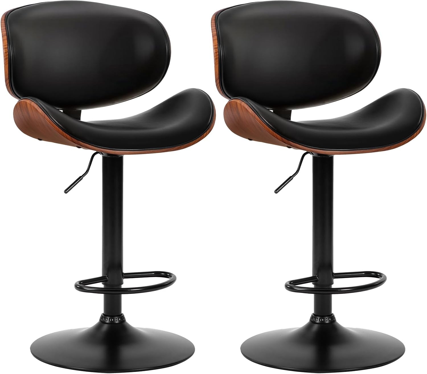 2Pcs Swivel Bar Stools,Adjustable Height,PU Leather Upholstery,w/Back&Footrest