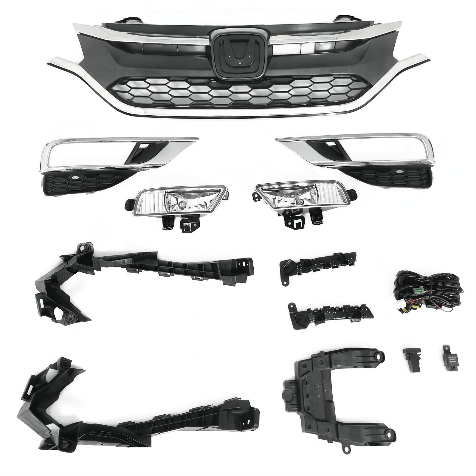 11PCS For CR-V 2015-2016 Upper Lower Chrome Grille Fog lights Headlight Brackets