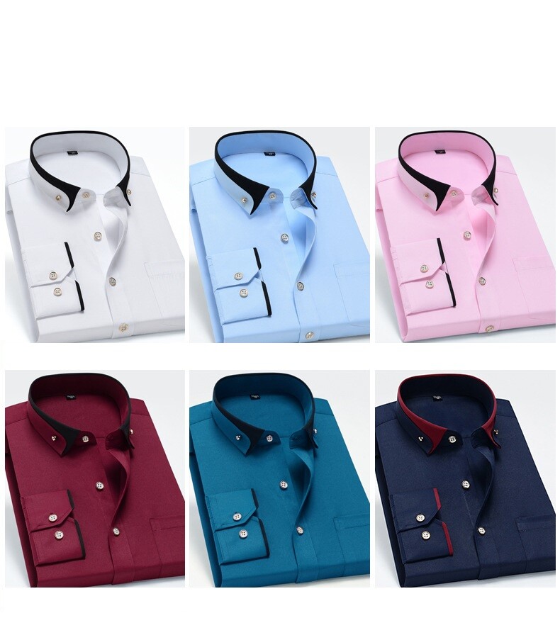 Mens Dress Shirts Formal No Ironing Elastic Long Sleeves Business Casual Shirts