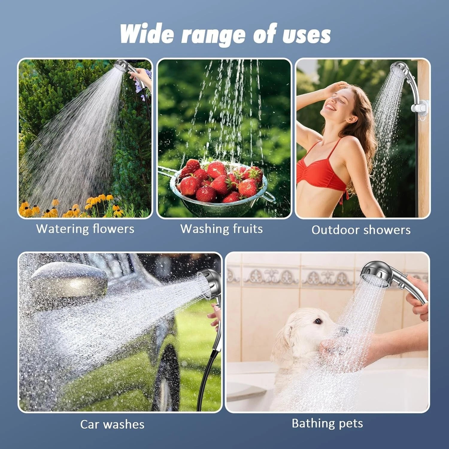 Portable Camping Shower Pump , Rechargeable with Adjustable Shower Head Outdoor