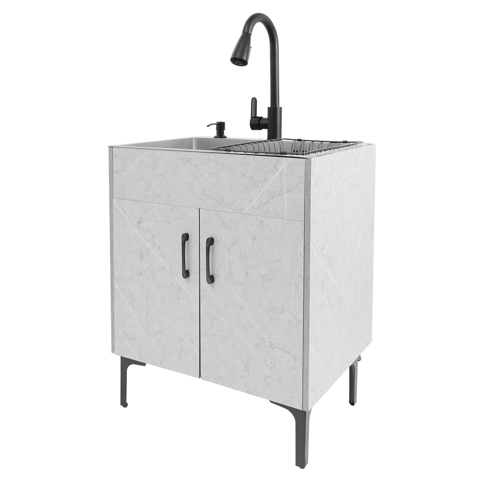 Gray Laundry Stainless Steel Sink with Cabinet + PDraining Basket+Faucet