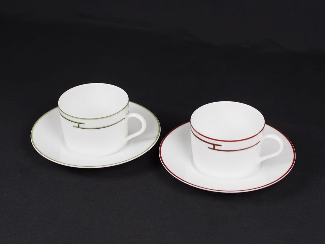 Hermes Rhythm Cup & Saucer Set 2pc White Ceramic with Box Authentic Rare