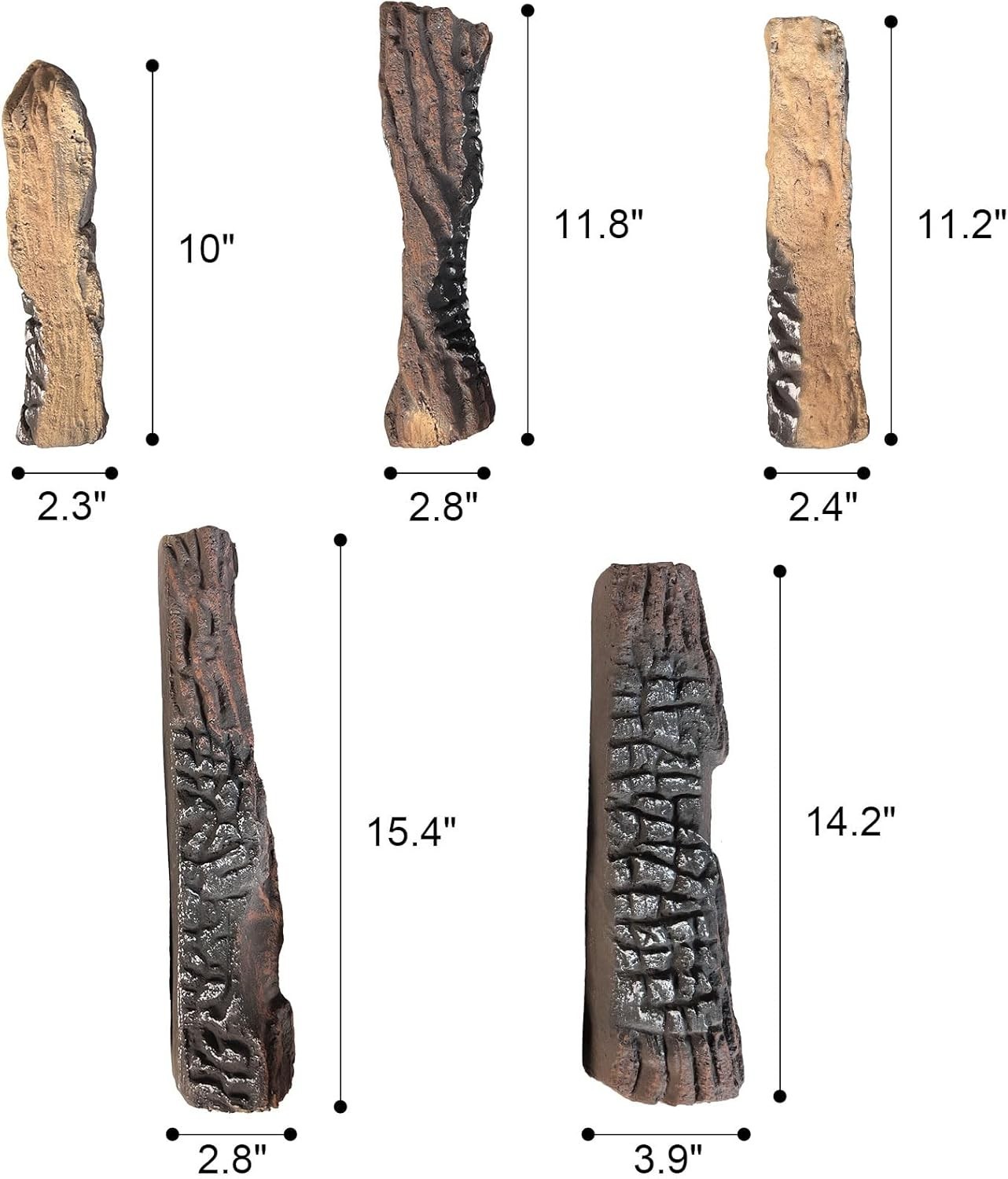 Large Ceramic Gas Logs, 10 Piece Set of Decoration Ceramic Wood Logs for All Typ