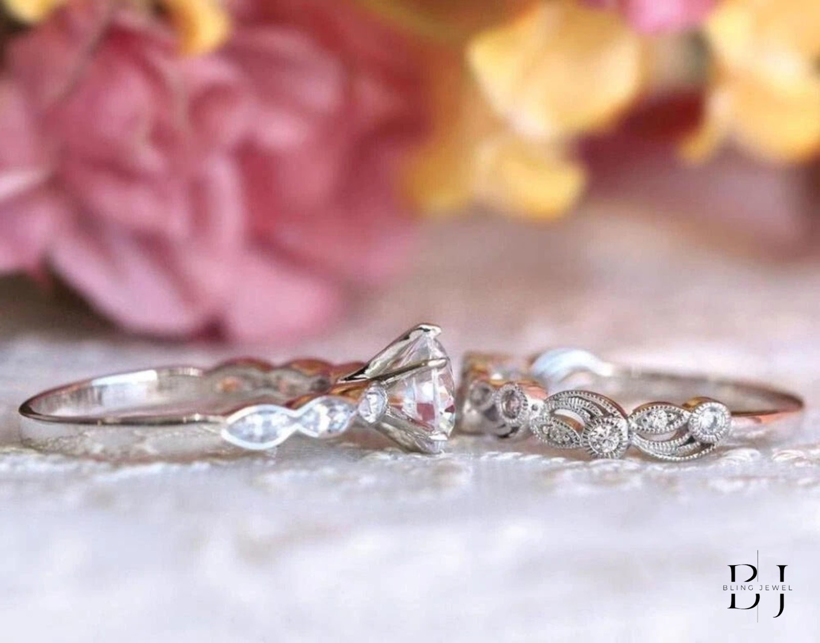 1.80 CT Round Cut VVS1 Moissanite Wedding Bridal Ring Set Solid 14K White Gold