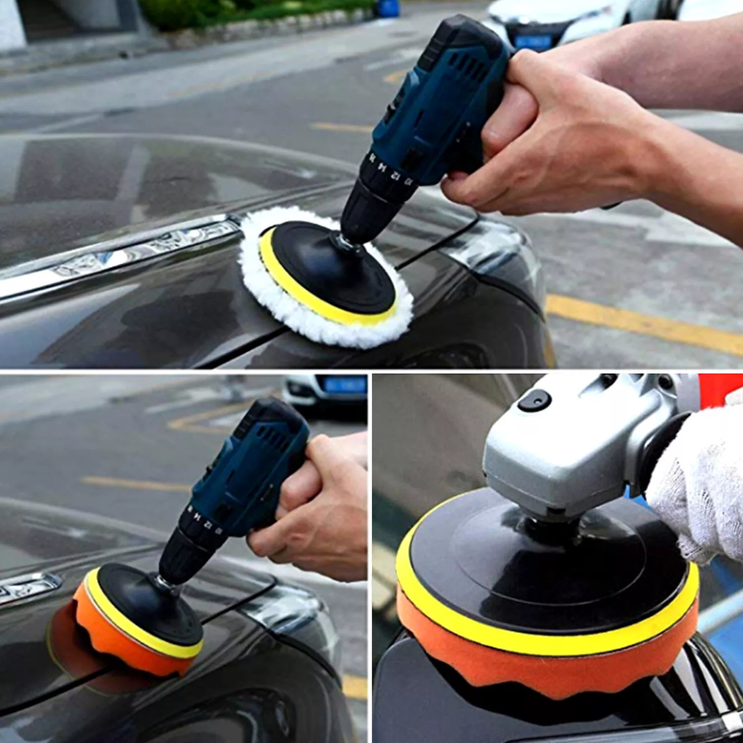 7PCS 7 Inch Polishing Waxing Pad Sponge Buff Buffing Kit Set For Car Polisher US
