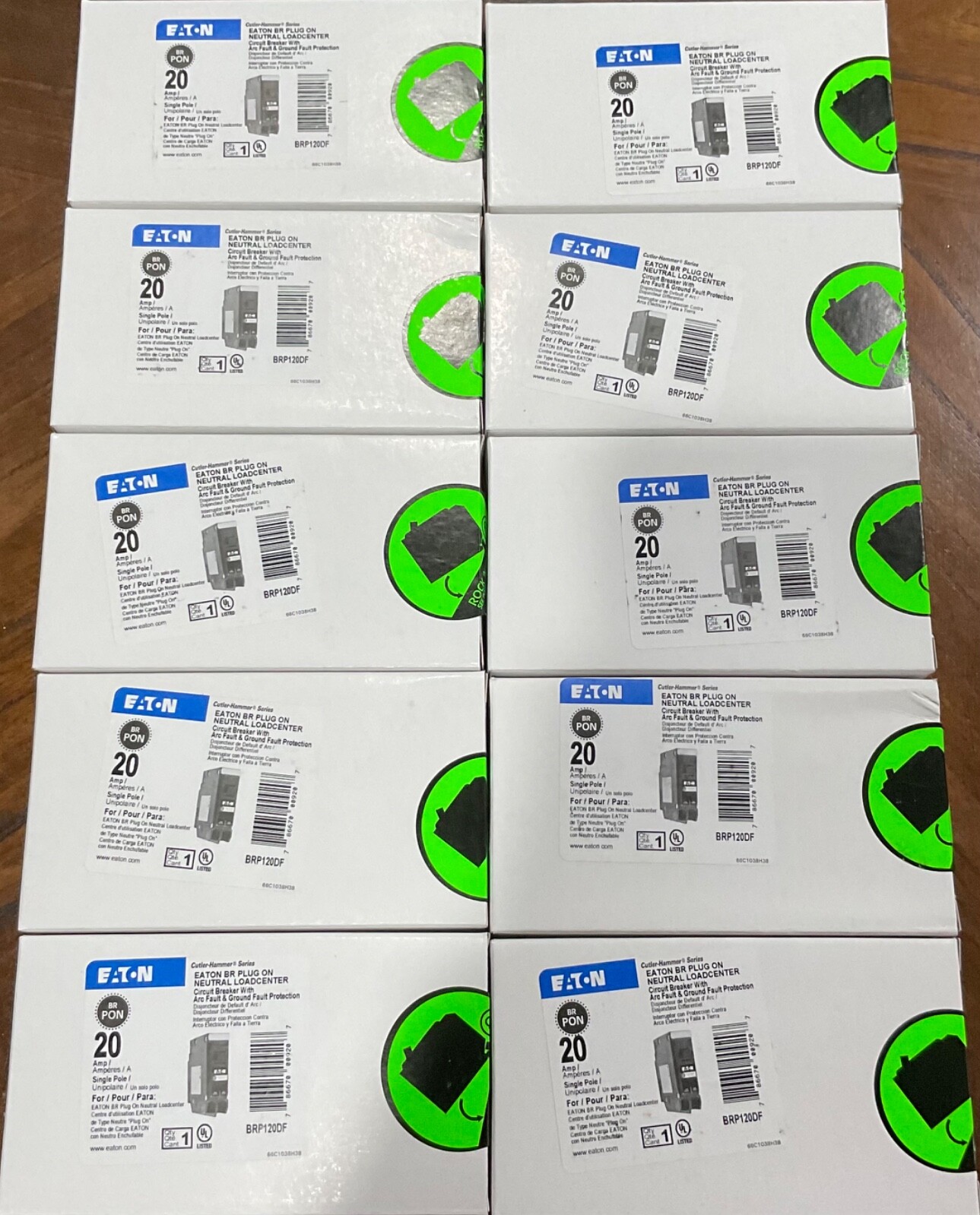 10PCS CUTLER HAMMER EATON BRP120DF 20A AFCI/GFCI PLUG ON NEUTRAL NEW IN BOX