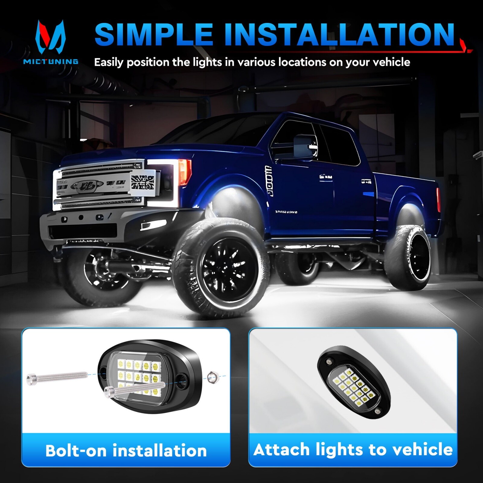 24 Pods Pure White LED Rock Lights Offroad Under Car Truck Underbody Lights Kits