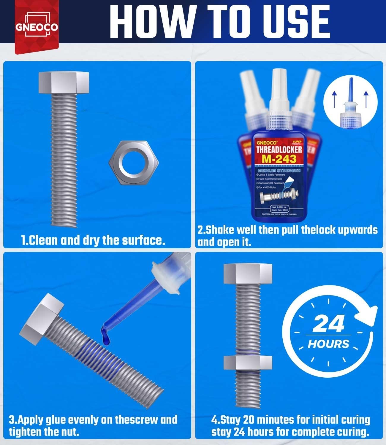 Threadlocker Blue, Thread Lock Medium Strength Lock Tight for Nuts, Bolts, Faste