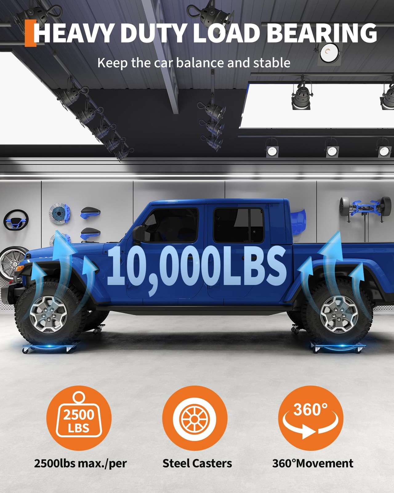 Car Dolly Set of 4 Heavy Duty 10,000 LBS Wheel Vehicle Dollies for Moving Car