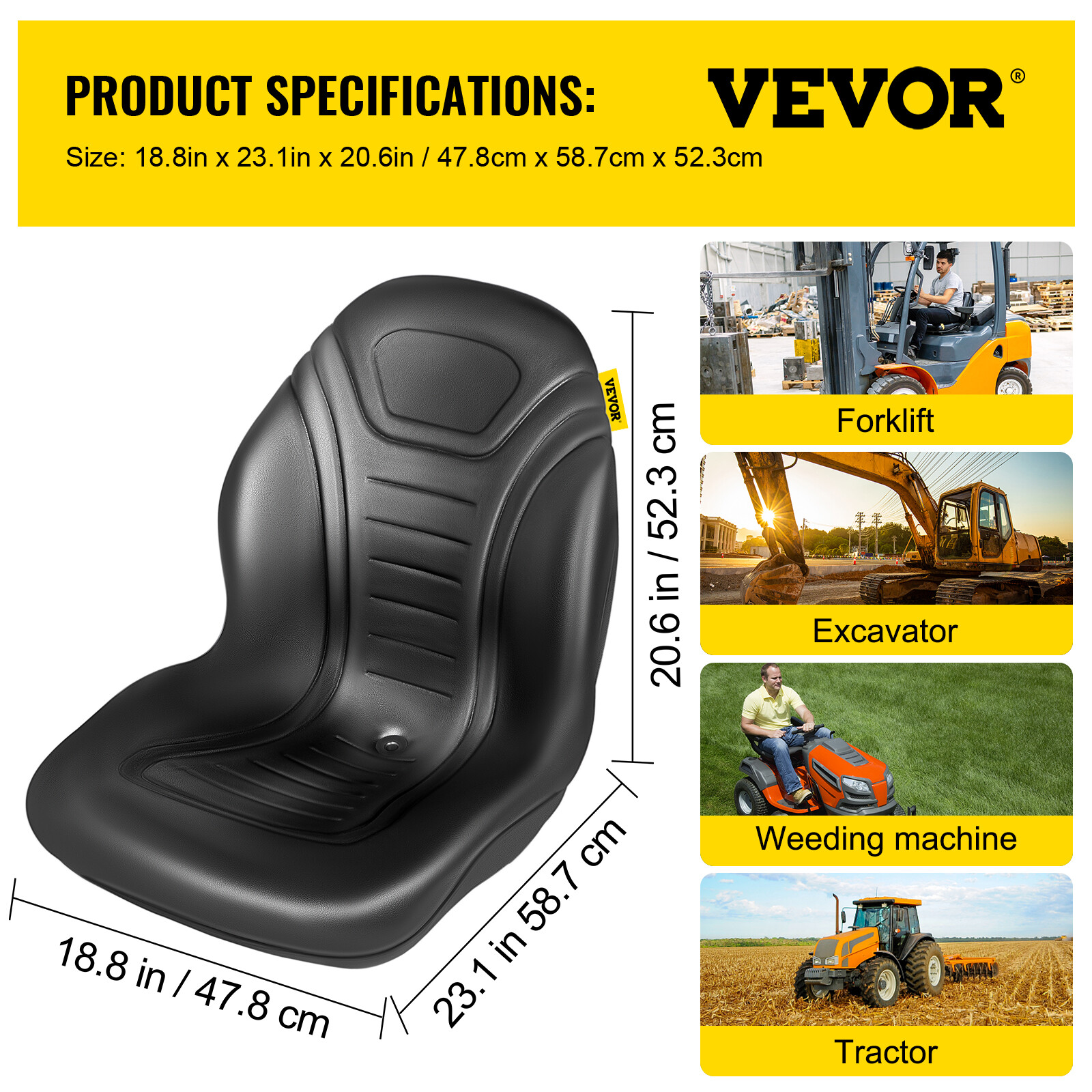 VEVOR Tractor Seat Vinyl Forklift Seat Waterproof Drain Hole Yamaha with Cushion