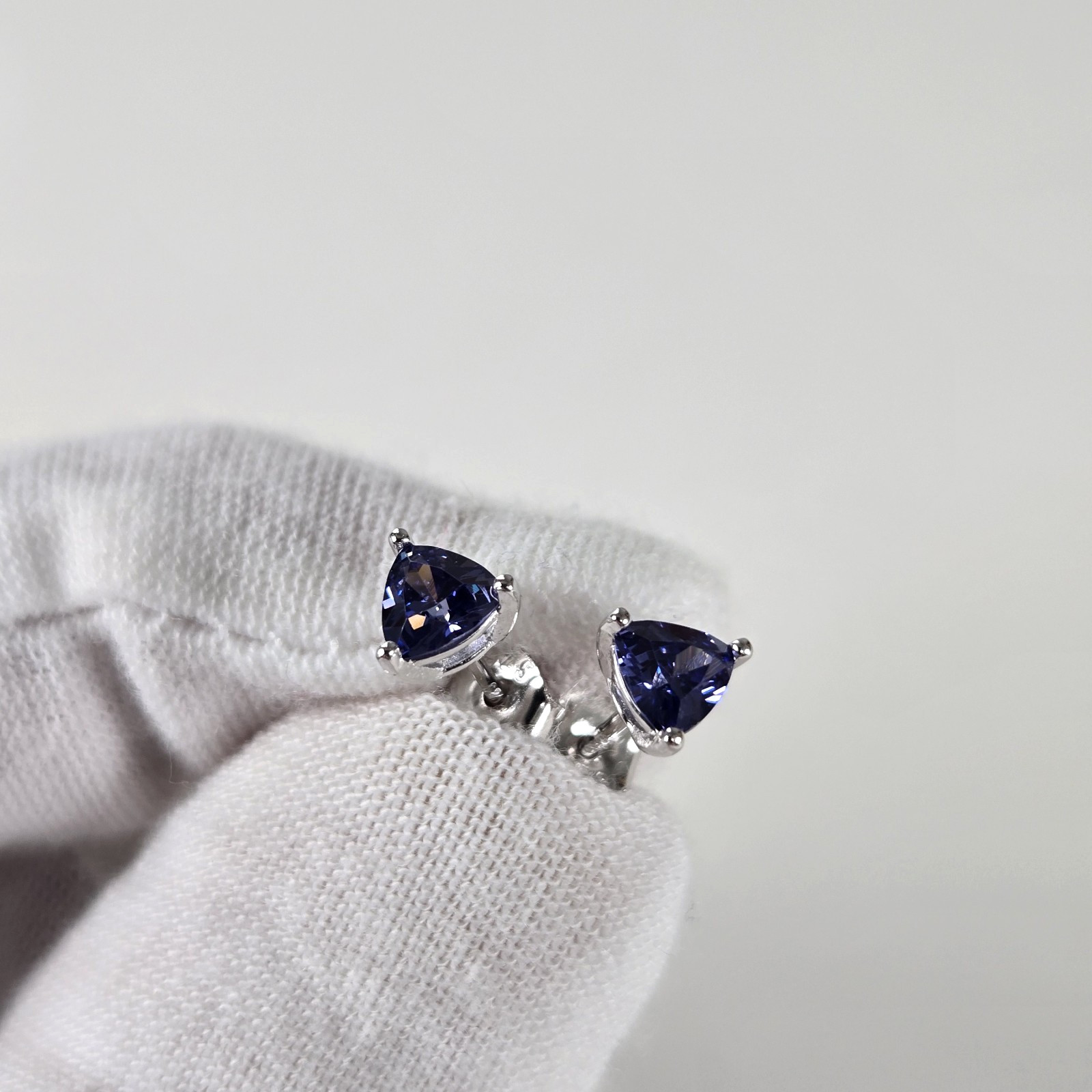 Tanzanite Stud Earrings 1.00 TCW Blue Trillion Cut 925 Sterling Silver Gift