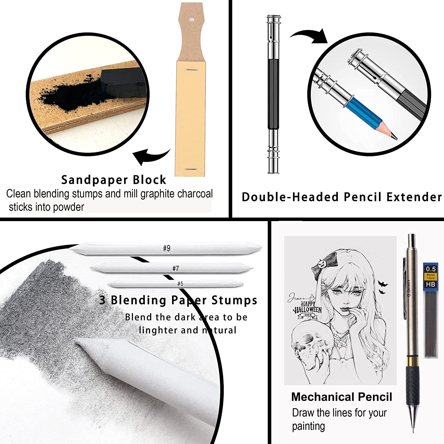 50 pcs Professional Drawing Artist Kit Set Pencils and Sketch Charcoal Art & Bag