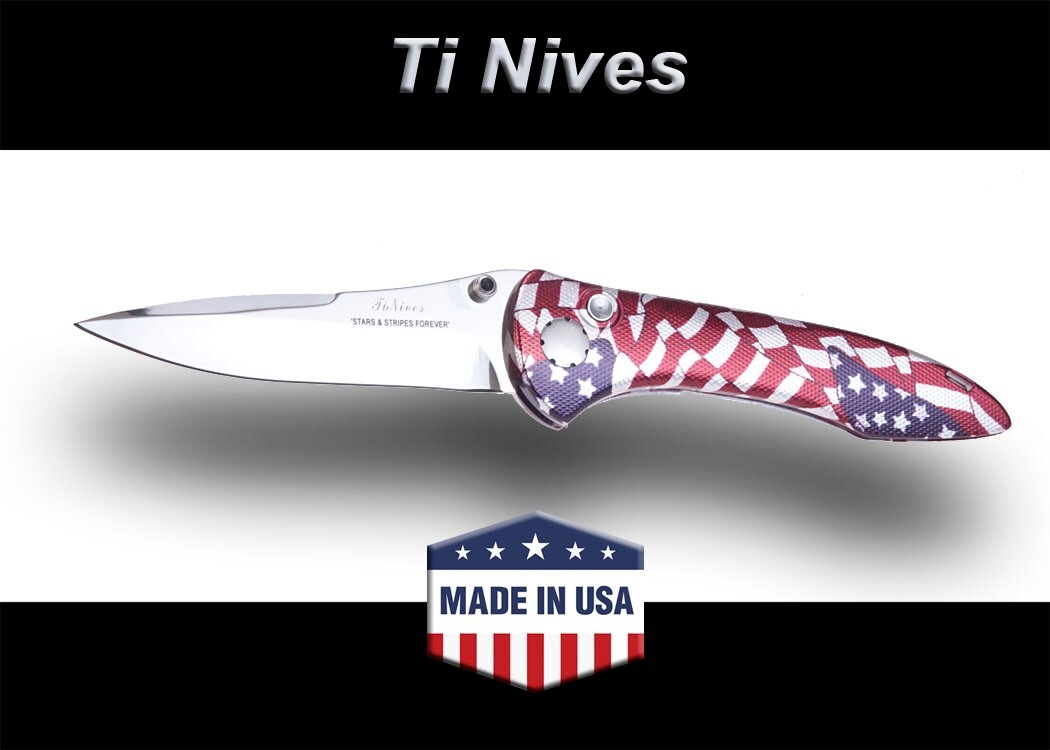 Vintage  USA  TiNives Stars and Stripes Knife CNC Tolerance