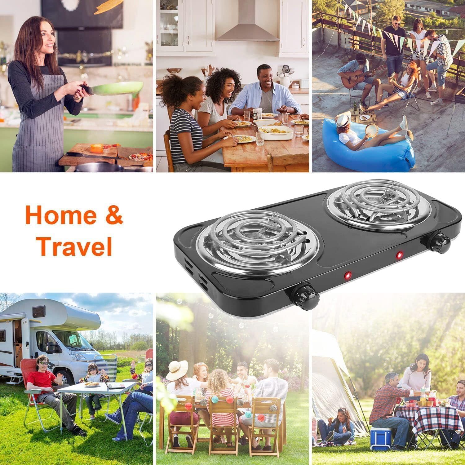 2000W Portable Kitchen Electric Double Burner Hot Plate Cooktop Cooking Stove