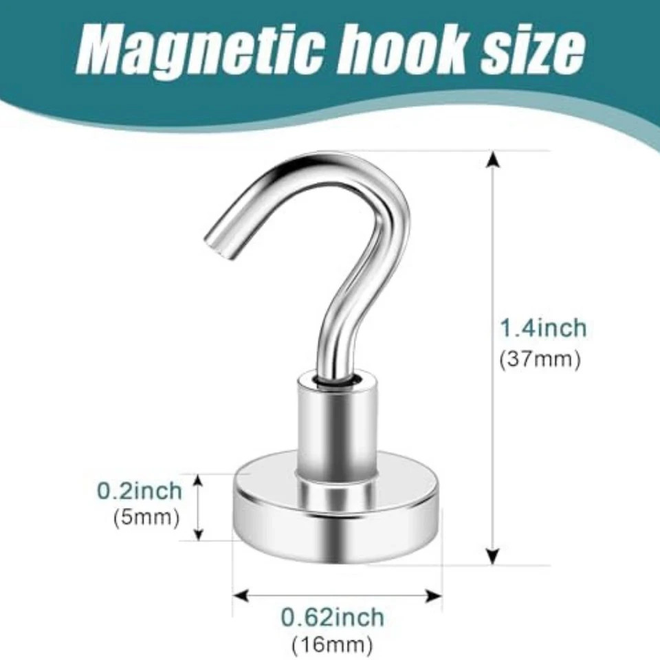 32 Pack Magnetic Hooks Heavy Duty, 25 lbs Strong Magnet Hooks - Multipurpose