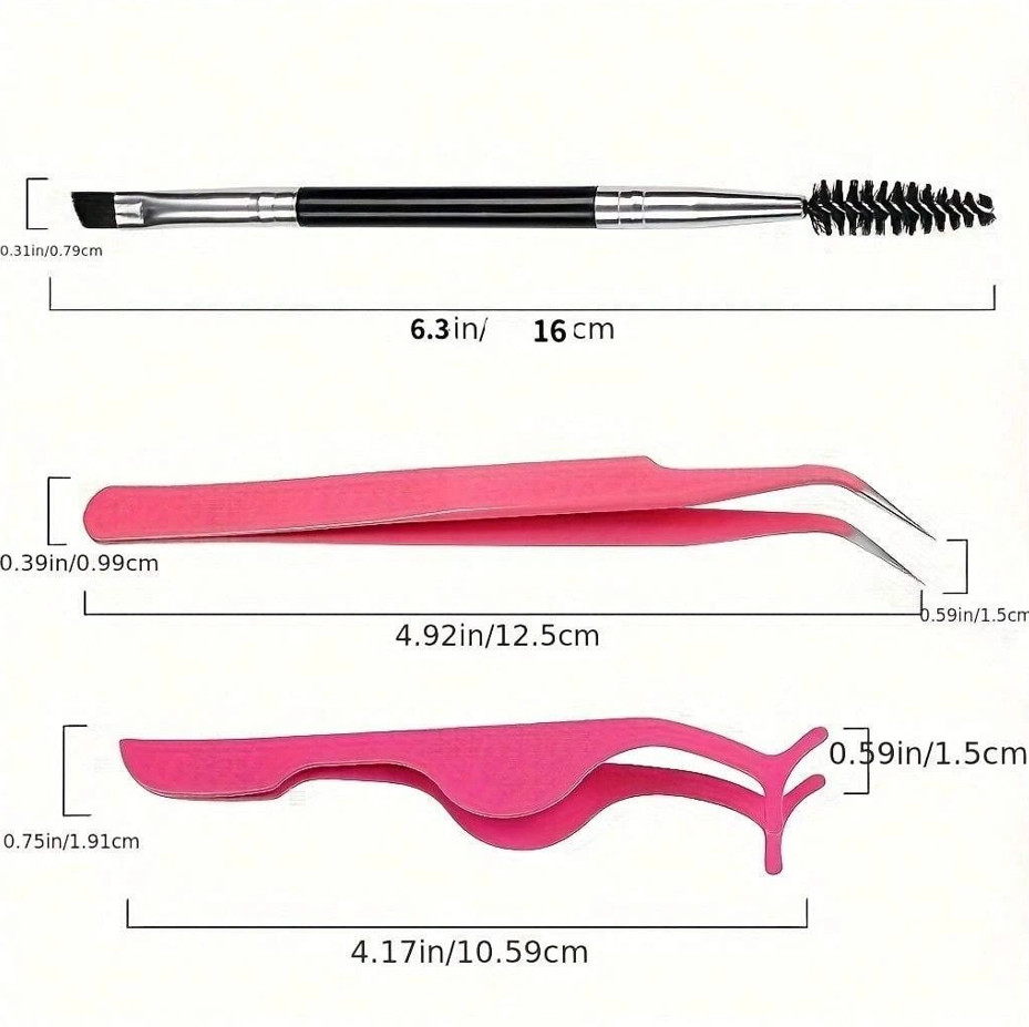 3Pcs Curved Tweezers Lash Curler & Brush Set Eyelash Beauty Tools