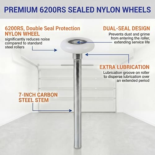 Set Spark 10-Pack 7" Stem 2" Nylon Garage Door Rollers, Ultra Quiet & Durable