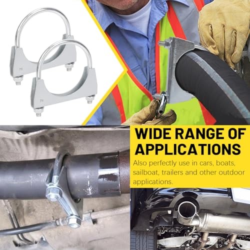 2Pcs (76mm) Exhaust U Clamps, U Bolt Muffler Clips, Silver Steel, Automotive 3"