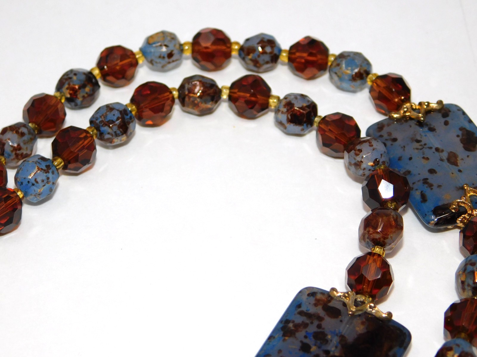 Vintage JOAN RIVERS Faux Lapis & Amber Glass Necklace Bracelet Earrings Set