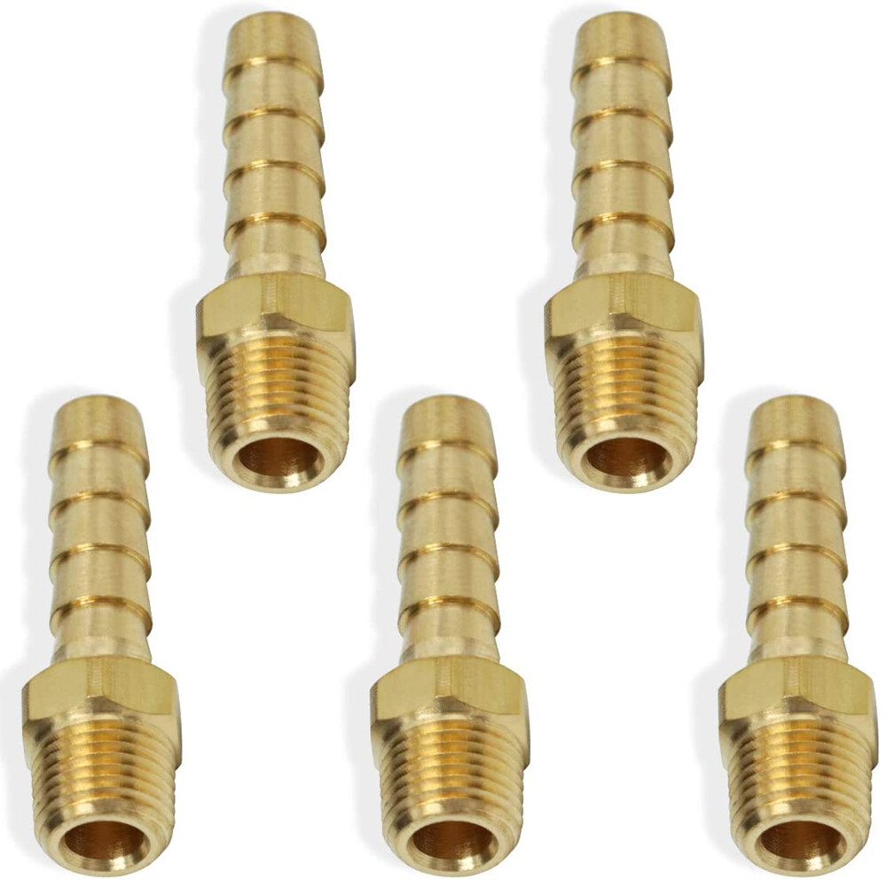 Lot 5-100X 1/4 In Hose Barb to 1/8 Inch NPT Male Thread Fitting Brass Connector