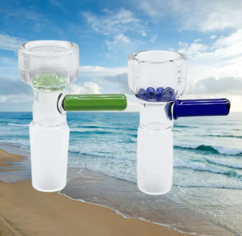 2P 14mm Male Glass Slide Bowl With Snowflake Screen Head Piece For Glass Bong*=*