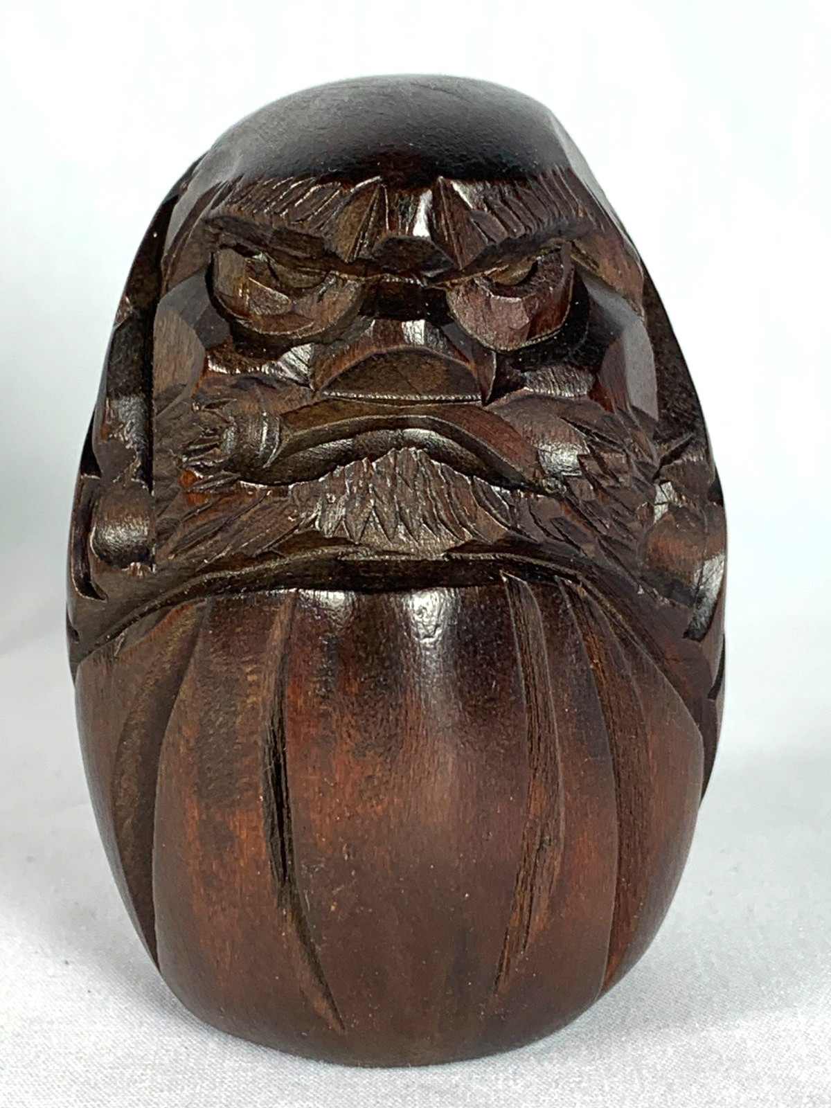 Vintage Japanese Wood Daruma Bodhidharma Signed Yoshihiko 義彦作 3.125"