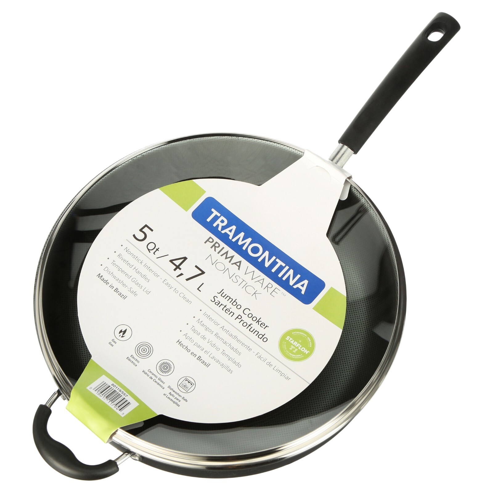 Large Deep Frying Pan With Glass Lid Non Stick Saute Fry Pan 2 Handle 5 QT