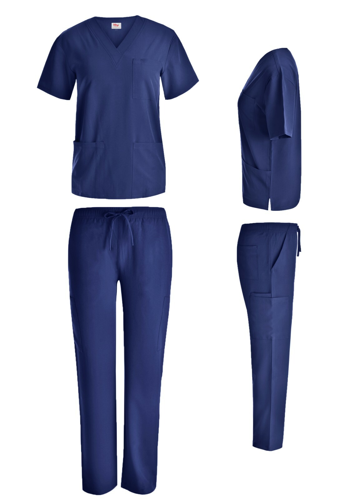 Unisex STRETCH Scrub Sets Solid V-Neck Top Cargo Pant Men Women Nursing Uniform
