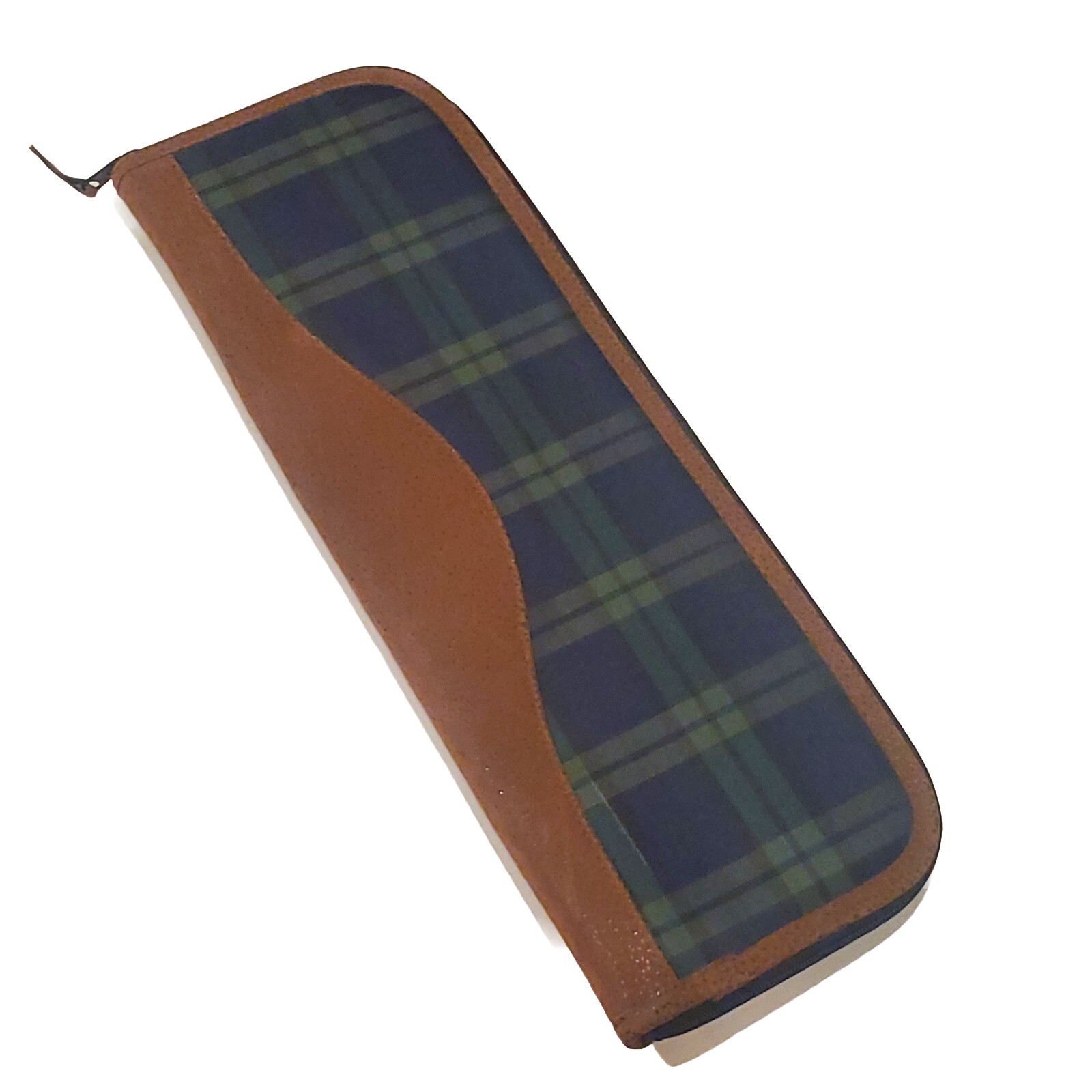 Vintage Leather Plaid Green Brown Neck Tie Travel Case  -