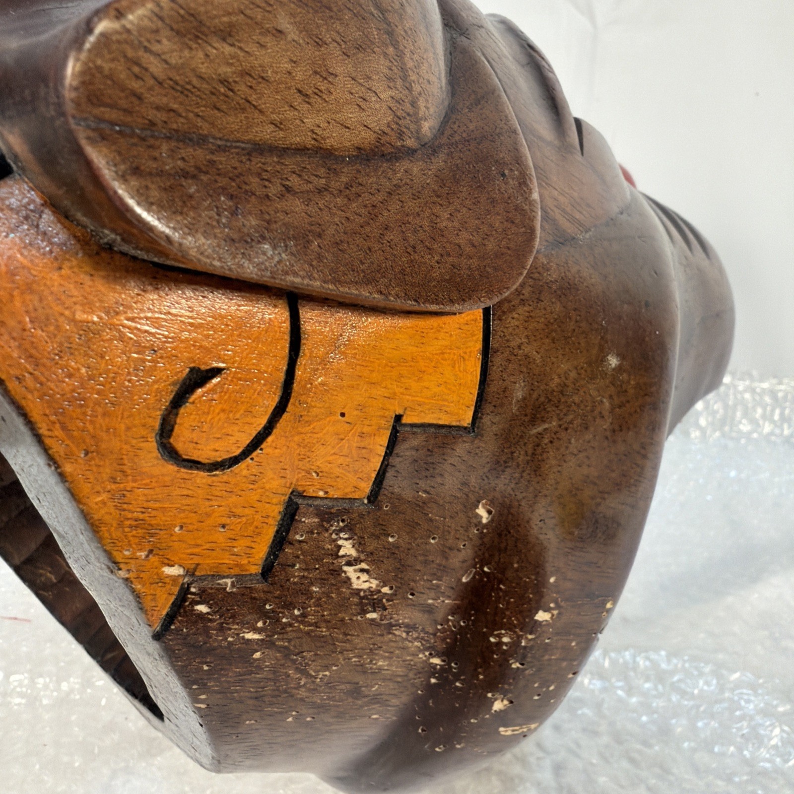 Vintage MCM Mayan Handcarved Wood Jaguar Panther Head Folk Art Rare