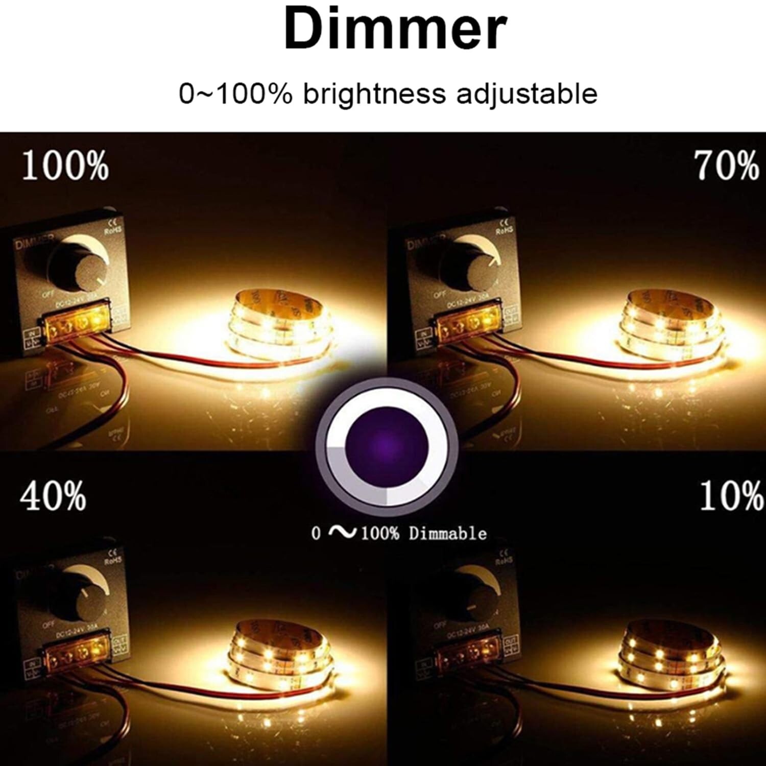 2Pack LED Dimmer Switch DC 12-24V 30A PWM Stepless Brightness Dimming Controller