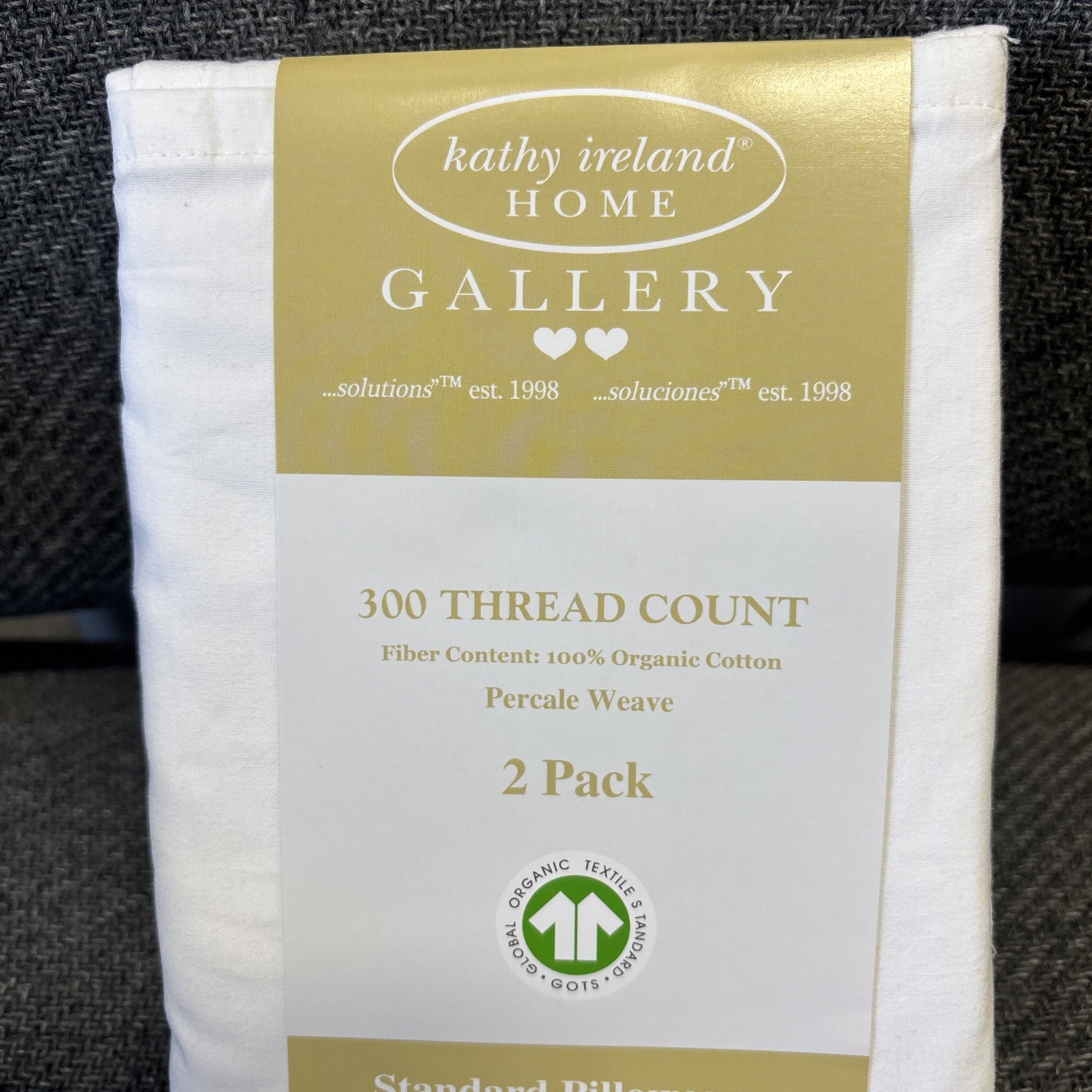 KATHY IRELAND 300 Thread Count Organic 100% Cotton STD PILLOW CASES PURE WHITE