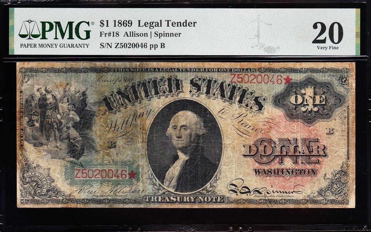 1869 $1 RAINBOW *Gorgeous Mid-Grade Example of this RARE Note* CV $1,020 in VF20