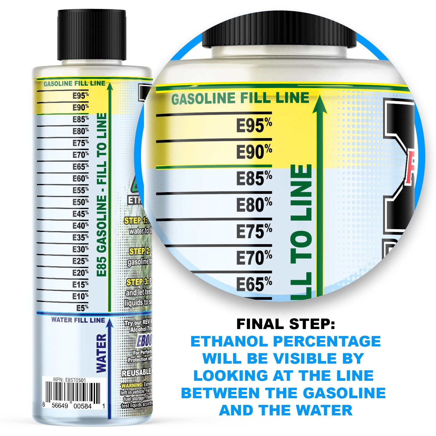 REV X E85 Ethanol Gasoline Tester - Easy to Use Ethanol Test Kit for Flex Fuel