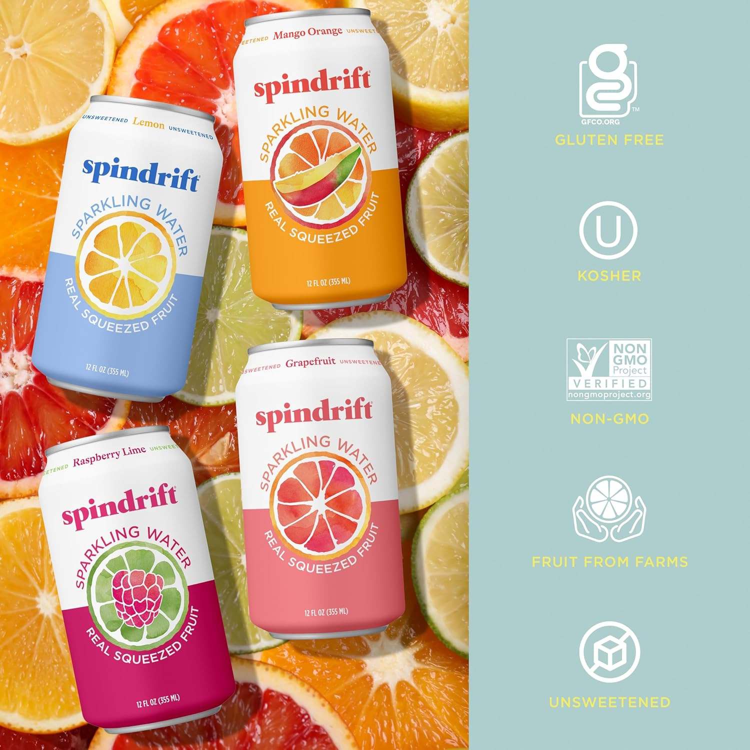 Spindrift Sparkling Water, 4 Flavor Variety Pack, Made with Real Squeezed Fruit,