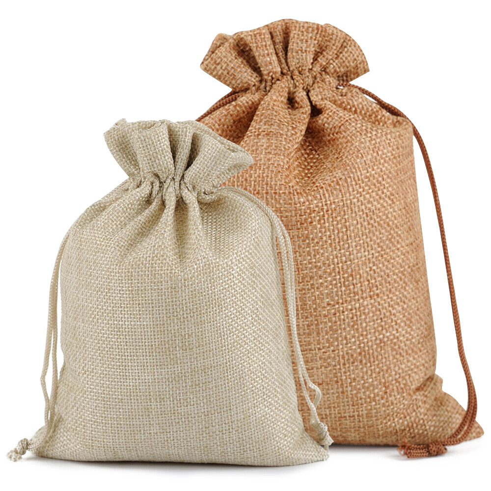 100 200 Wedding Favor Bags Hessian Burlap Jute Gift Bag Jewelry Drawstring Pouch