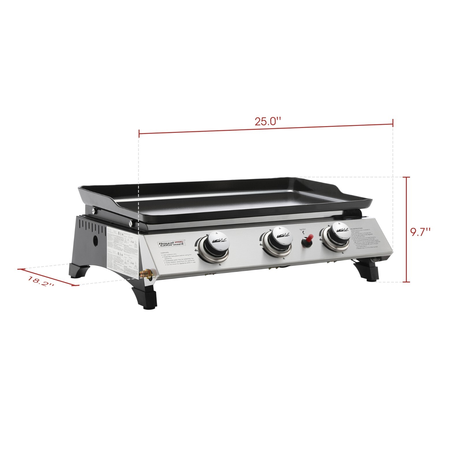 Royal Gourmet 3-Burner Tabletop Griddle Portable Gas Grill for Outdoor Camping