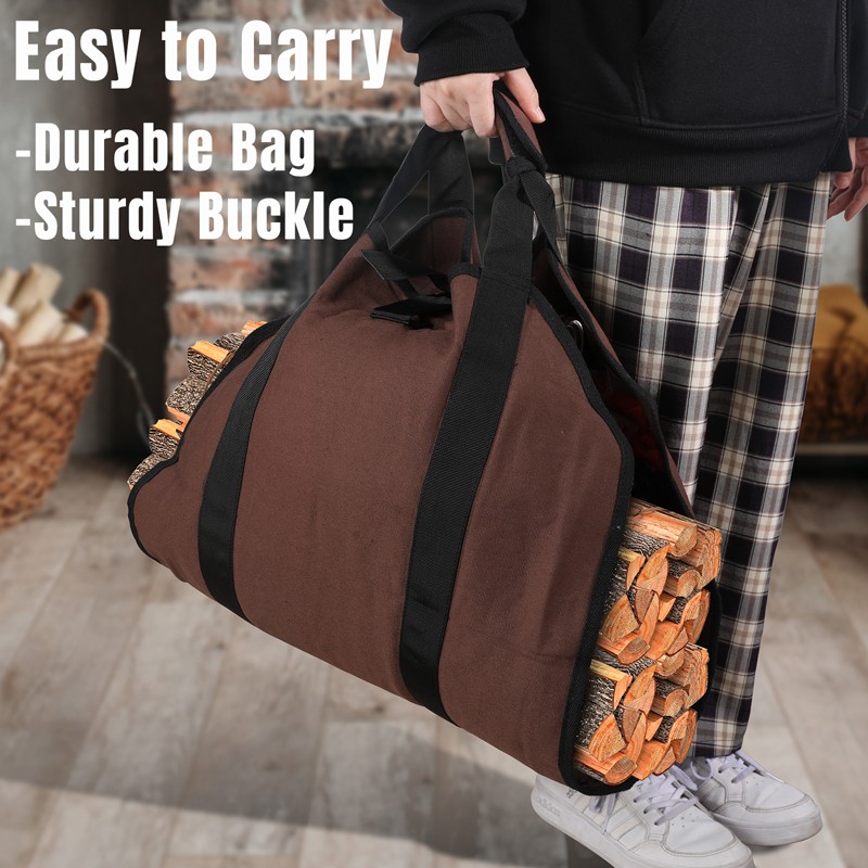 Waterproof Firewood Log Carrier Bag Camping Canvas Bag for Outdoor Carrying Wood