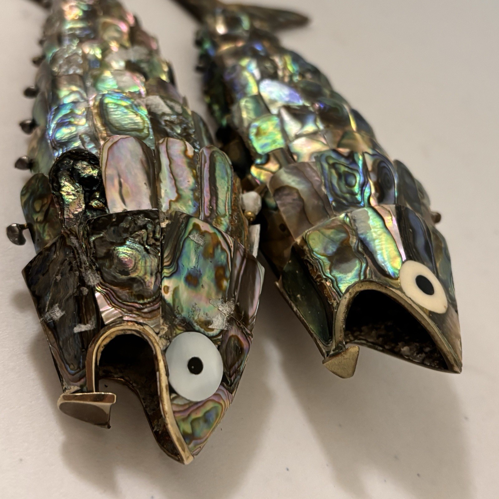 Vintage Abalone Articulated Fish Bottle Opener Mexican Lot Of 2
