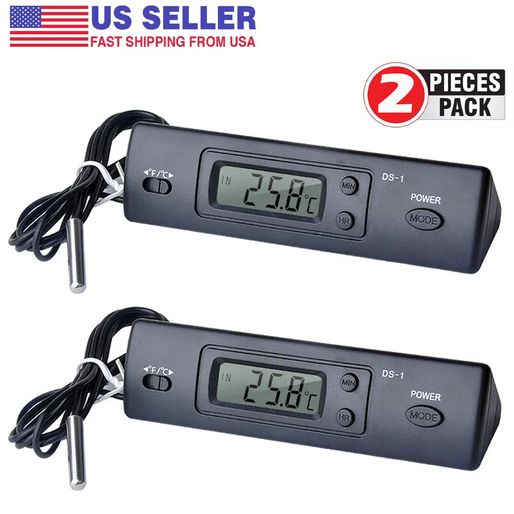 2PCS Car Auto In-Outdoor Thermometer W/Sensor For Auto A/C Digital LCD Display