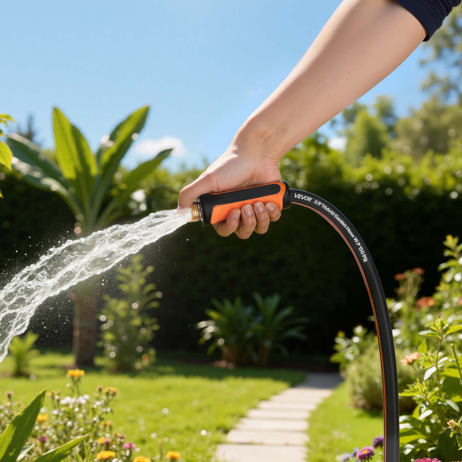 VEVOR Garden Hose 100ft 5/8" Rubber Water Hose 3/4"Fitting Heavy Duty & Non-kink