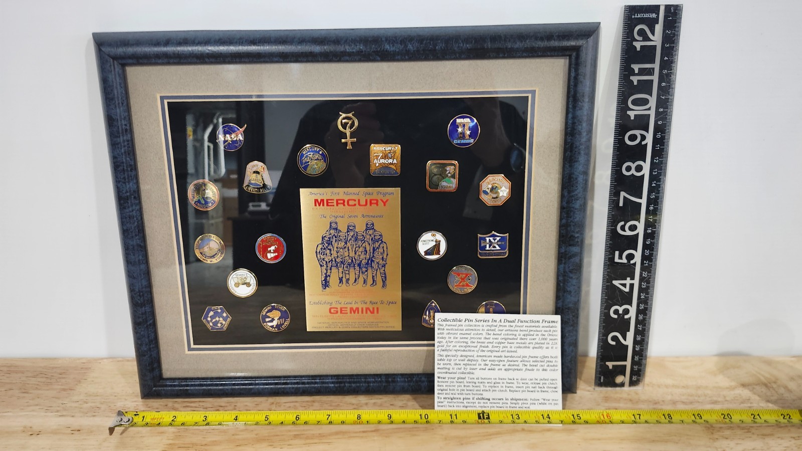 rare Wesco framed collection of NASA Mercury - Gemini insignia pins