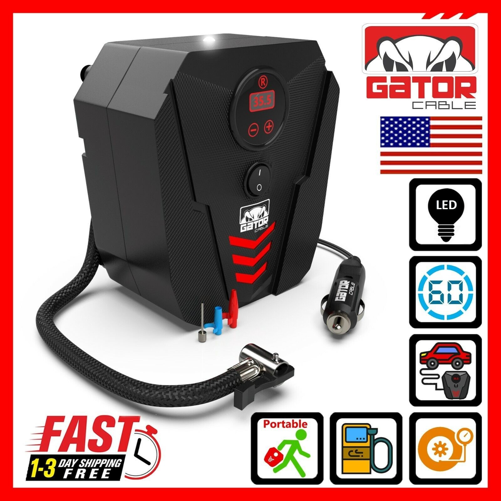 Car Tire Air Pump Inflator Compressor Digital Electric Auto Portable 150PSI 12V