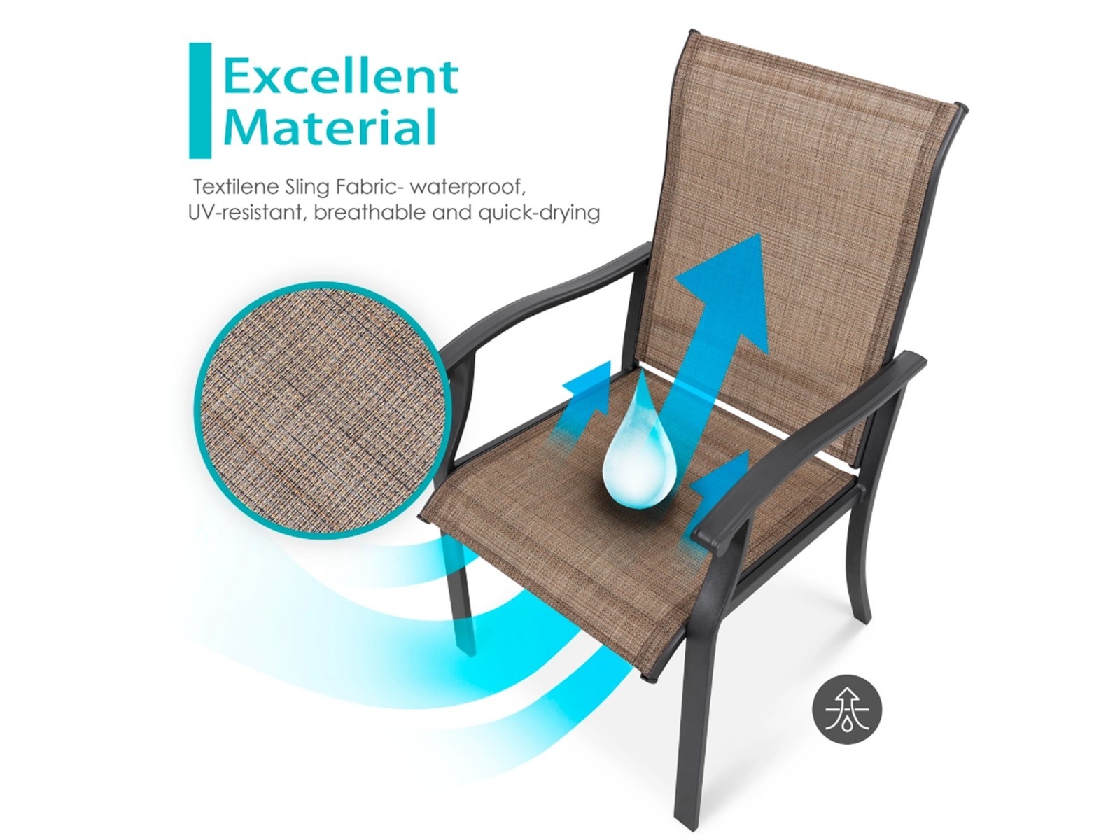 SET OF 2 Nuu Garden Outdoor Dining Chairs Textilene Fabric with Armrests Patio