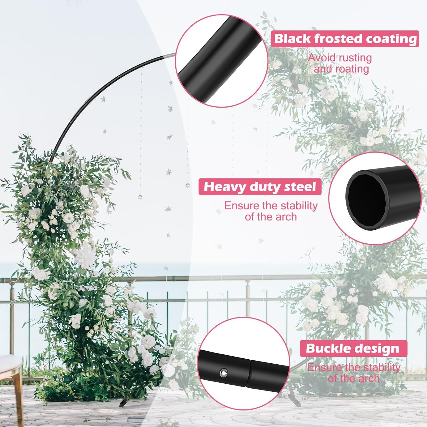 6.6ft Round Backdrop Stand Wedding Metal Circle Balloon Arch Stand Decor Black