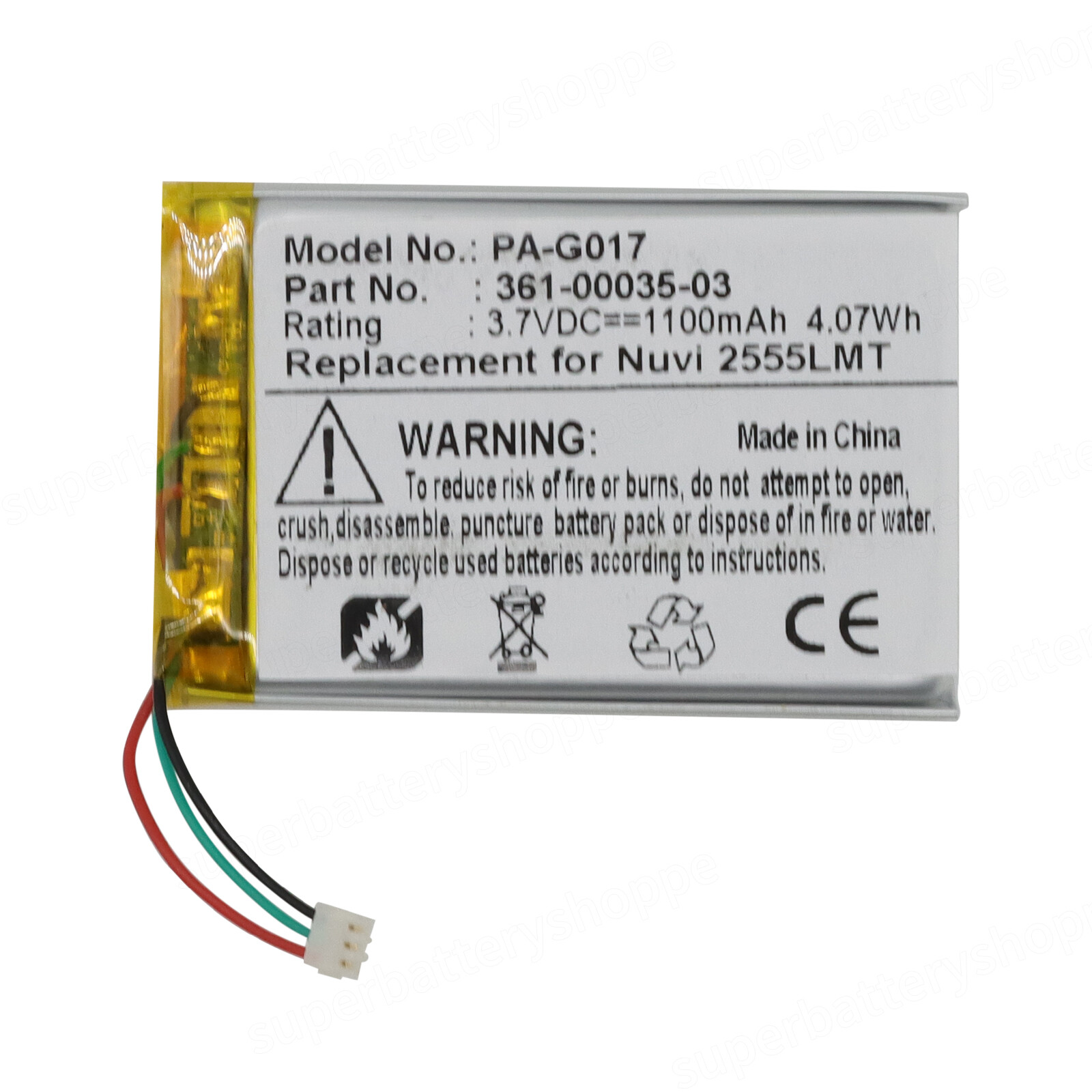 361-00061-02 Battery For Garmin Nuvi 2545LMT 2545LT 2555 2555LMT 2555LT 2557