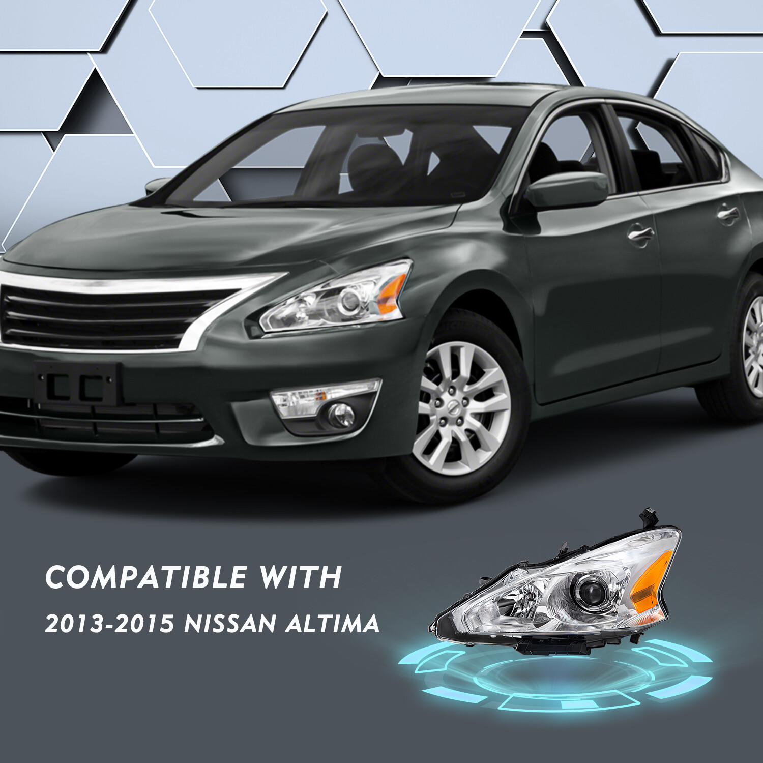 For 2013 2014 2015 Nissan Altima Sedan Chrome Headlights Amber Corner Lamps Sets