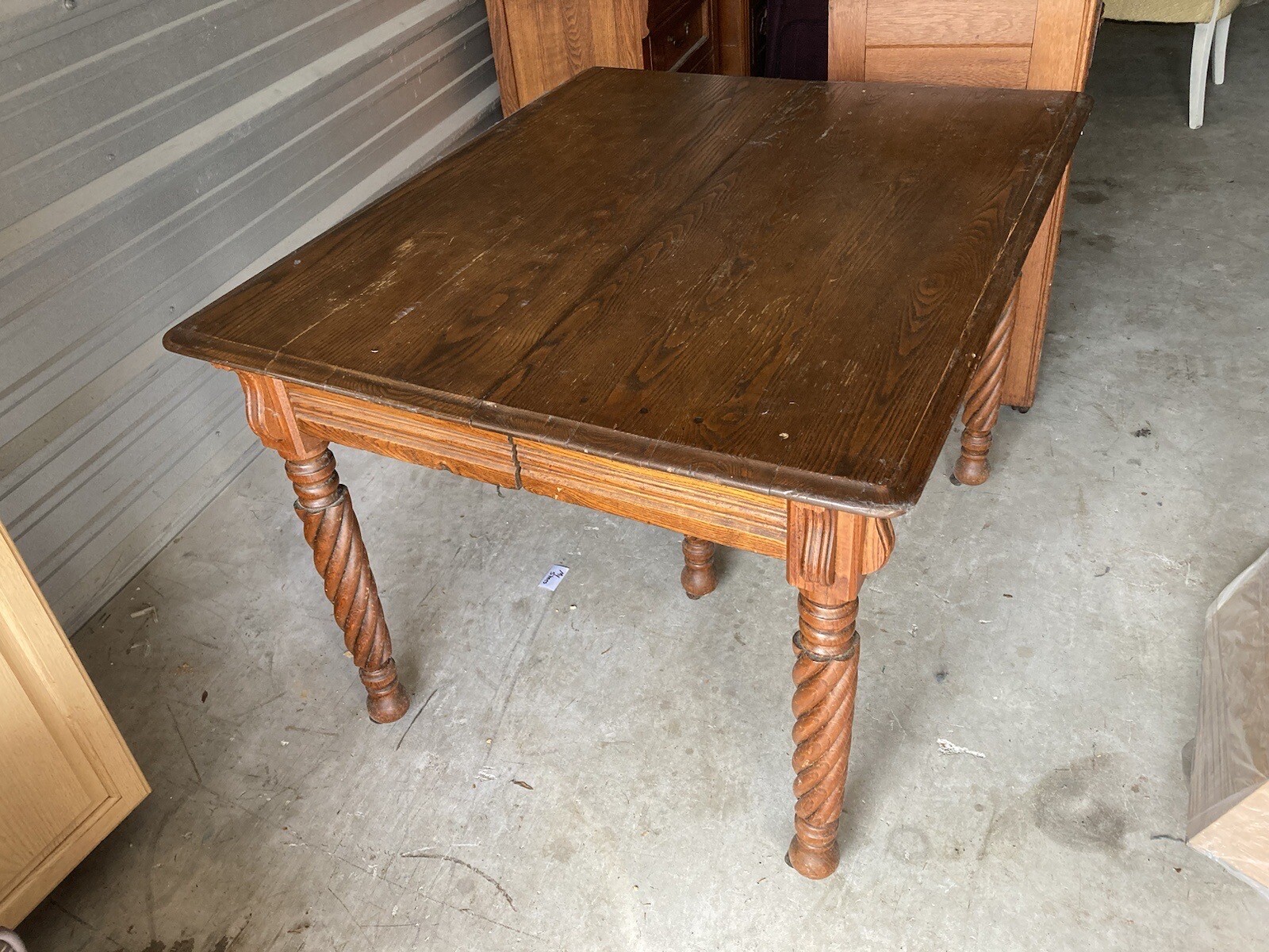 Antique Square Kitchen Vintage Farmhouse Oak Table Barley Twist 5 Leg No Leaves