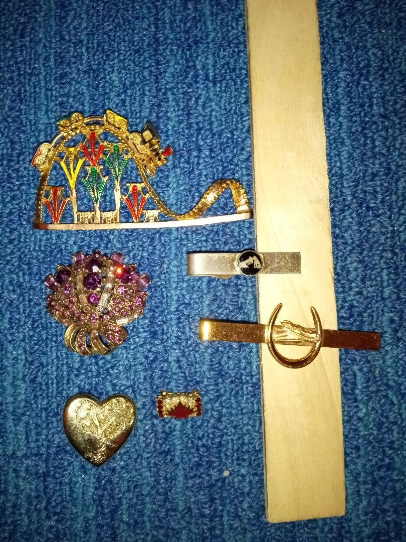 Vintage LOT Swank Horsehead and RCA Tie clips 3 Pins Canada Roller Coaster Heart