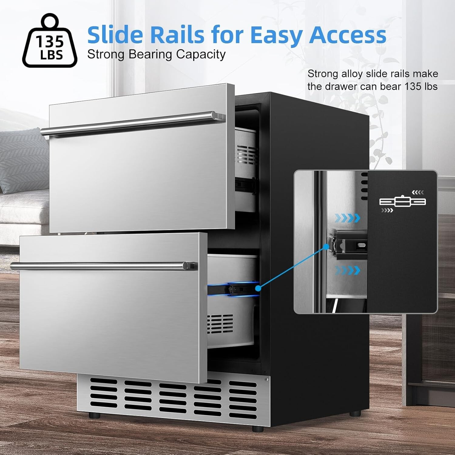 Under Counter Beverage Refrigerator 24in Outdoor Drawer Fridge Stainless Steel